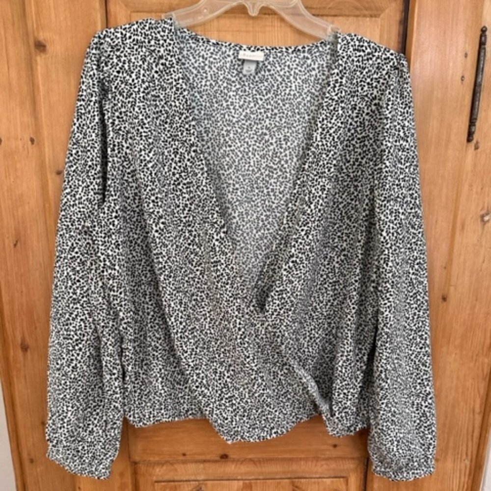 A New Day Wrap "Look" Black & White Long Sleeve Top Elastic Waist Size Large